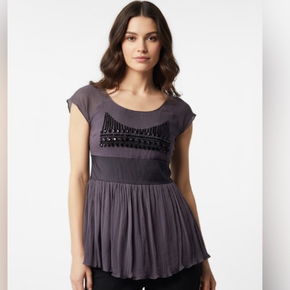 Designer Purple silk blouse with black stones - Picture 1 of 9